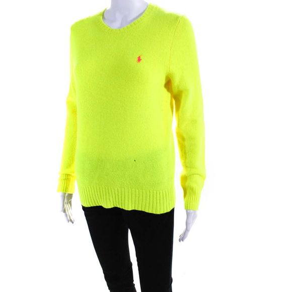 Polo Ralph Lauren Womens Wool Embroider Long Sleeve V-Neck Sweater Yellow Size M - Picture 2 of 6